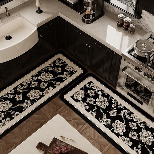 利娅法式轻奢厨房地垫防滑防油吸水脚垫家用耐脏免洗可擦地毯门口