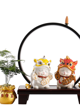 新中式陶瓷招财猫可爱摆件金蟾创意发光软装家居客厅开业乔迁礼品