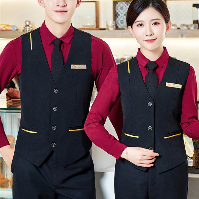 KTV服务员工作服定制绣logo酒店餐饮西餐厅男女马甲衬衫三件套装