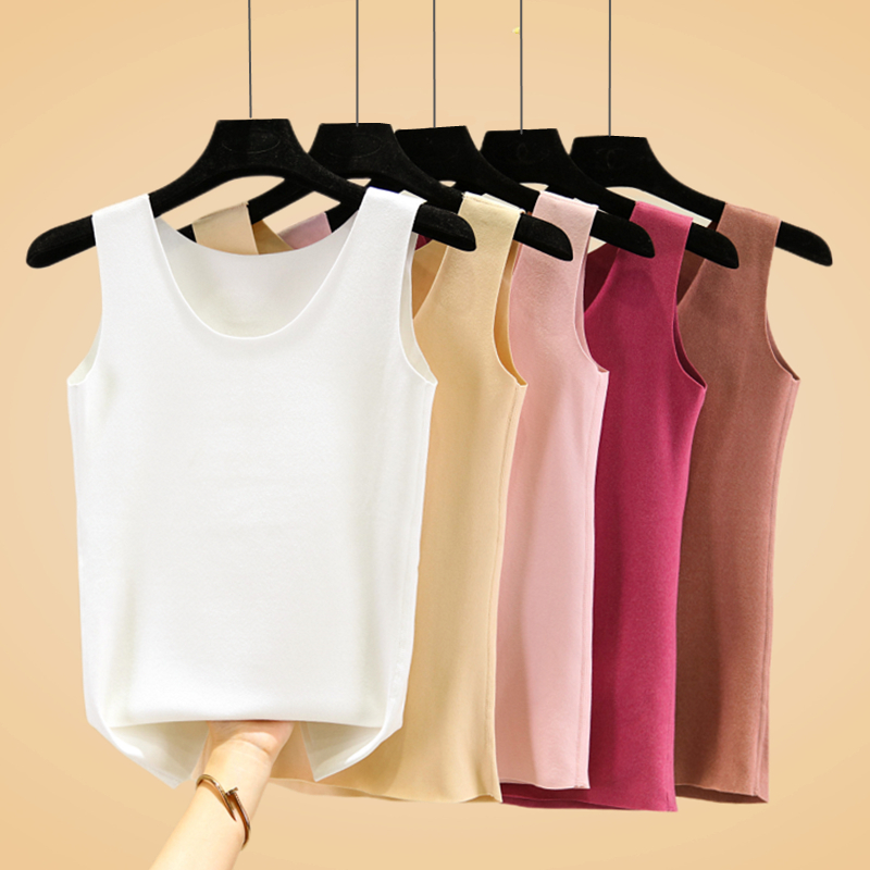 秋冬防寒德绒发热保暖背心女无痕内搭上衣贴身加绒加厚圆领打底衫