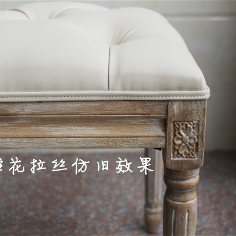 欧式复古白皮革拉扣钢琴凳梳妆凳穿鞋换鞋凳搁脚凳实木凳化妆脚凳