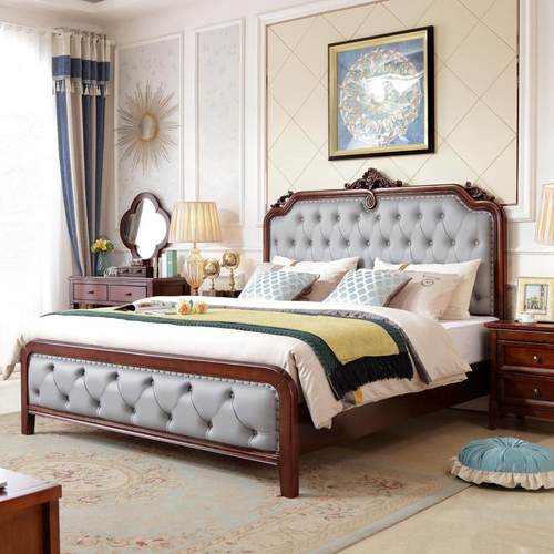 美式床1.8米实木床双人床真皮软靠背婚床气压高箱储物床直销