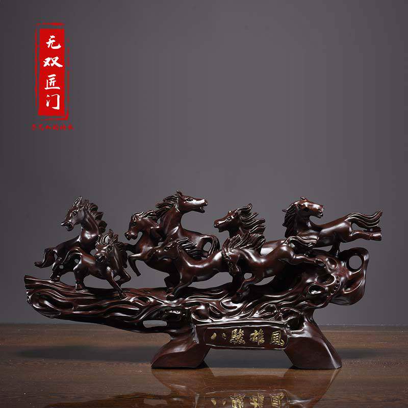 黑檀木雕马摆件实木马到成功八骏雄风雕刻工艺品家居客厅饰品送礼