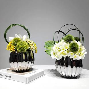 现代轻奢绿植售楼处洽谈桌花艺餐桌假花样板间仿真花客厅茶几摆件