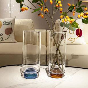 晶淳直筒高透明加厚玻璃花瓶个性创意百搭插鲜花百合玫瑰餐桌