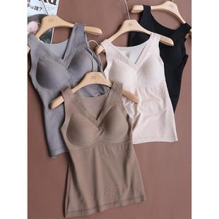 澳洲丝光羊毛自发热蕾丝拼接加绒保暖背心带胸垫免穿文胸显瘦内搭