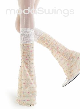 ModaSwings蕾丝拼接轻亚风堆堆袜套薄款夏天防晒透气喇叭形腿套白