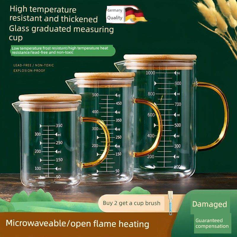 量杯带刻度带盖把厨房家用中药牛奶耐高温玻璃杯食品级婴儿专用壶