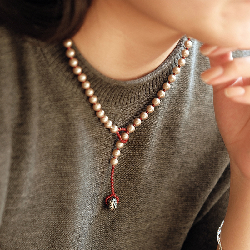 日本品质复古捷克小米珠珍珠项链配饰女秋冬毛衣链轻奢高级感串珠