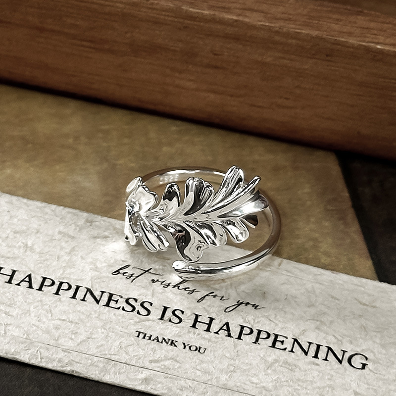 日本品质925纯银不规则银杏叶戒指女小众独特精致食指戒轻奢设计i