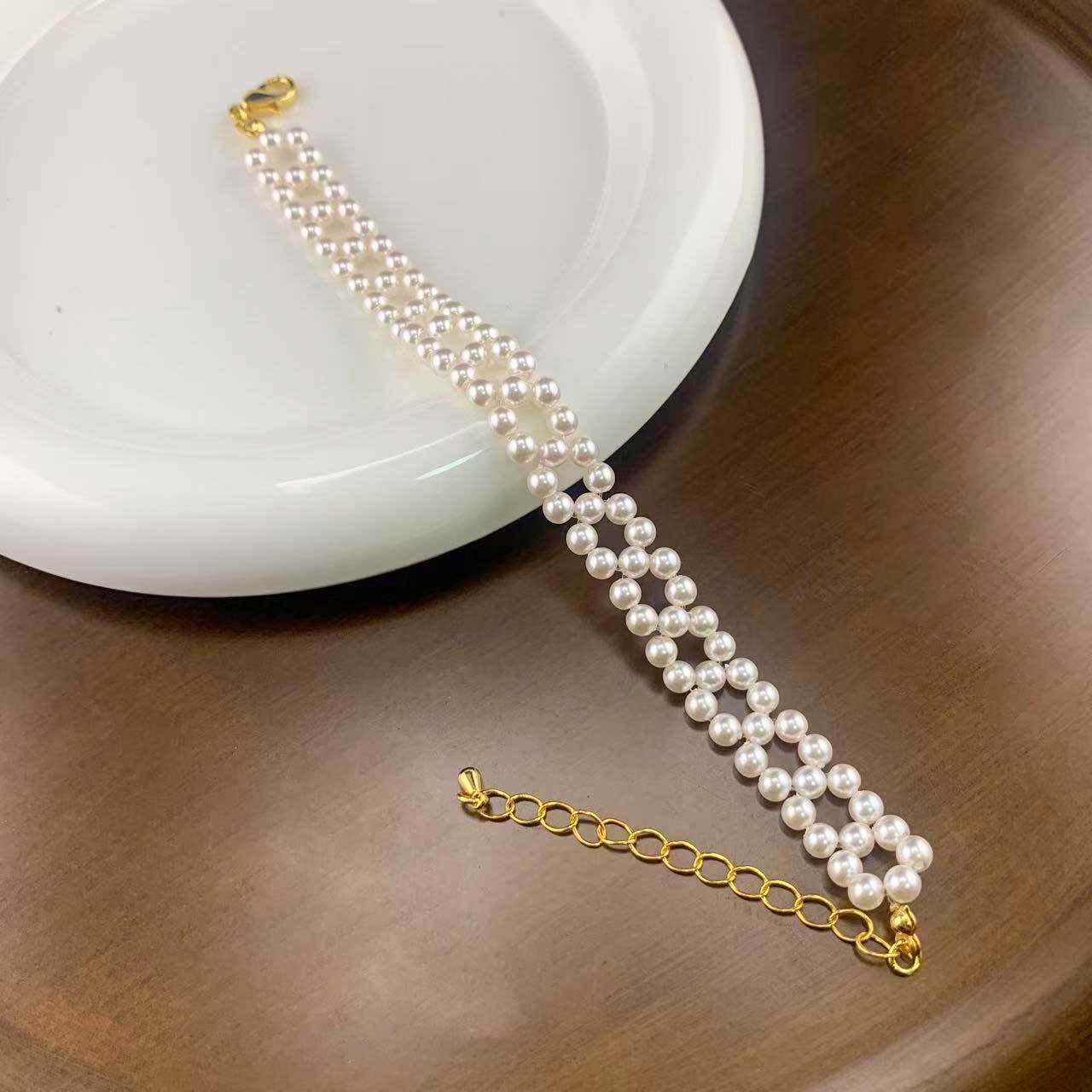 日本品质宫廷编织珍珠项链轻奢小众高级串珠锁骨链复古个性百搭手