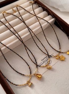 日本品质个性虎眼石串珠项链星星葫芦多样吊坠颈链女设计感复古风