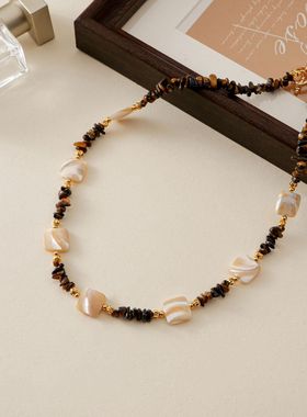 日本品质欧美高级感配饰女项链天然贝母虎眼石项链高级感轻奢小众