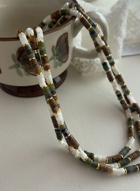 日本品质媛优新中式国风天然石串珠项链女小众个性感锁骨颈链女玛