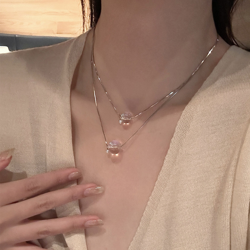 日本品质s925银白水晶项链轻奢小众锁骨链配饰女秋冬紫水晶路路通