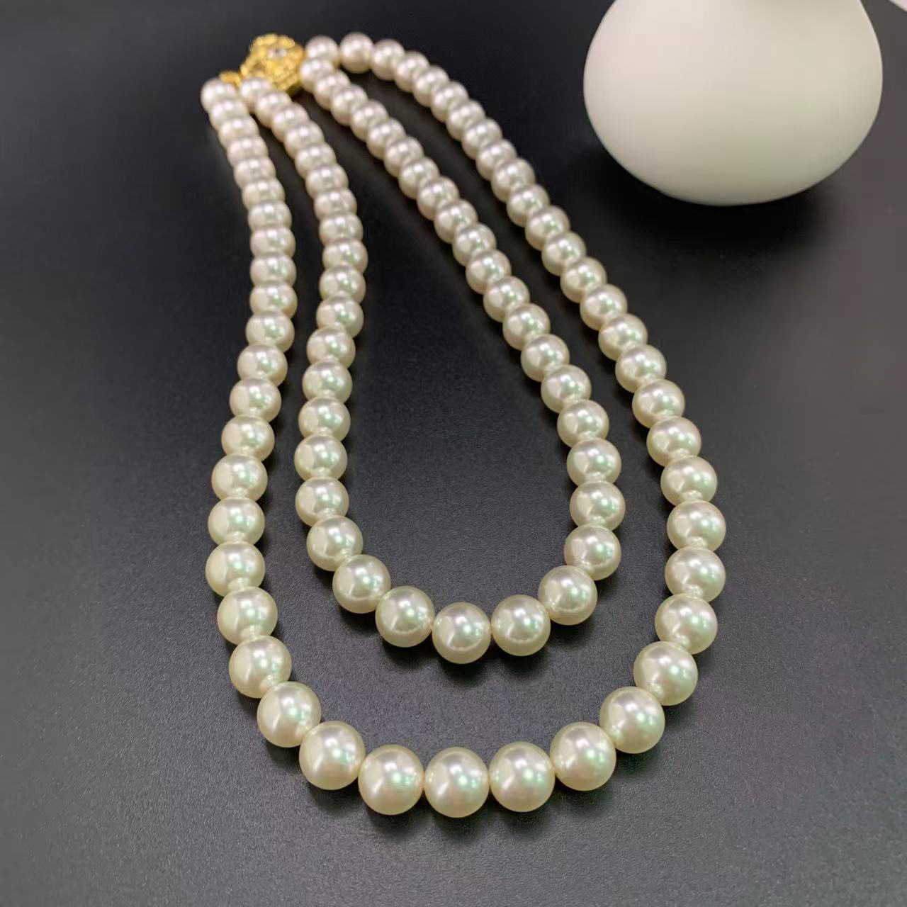 日本品质欧美双层珍珠项链10mm法式珍珠时尚百搭锁骨链ins风小众