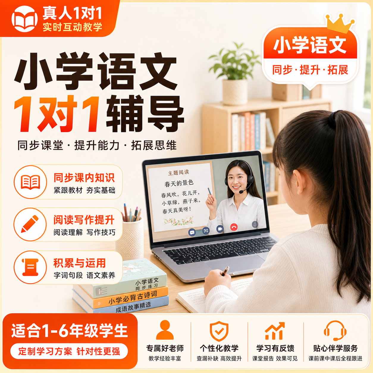 在线辅导小学一二三四五六年级语文阅读理解写作技巧汉语拼音古诗古句文言文专项训练提升线上家教老师一对一辅导真人教学网课