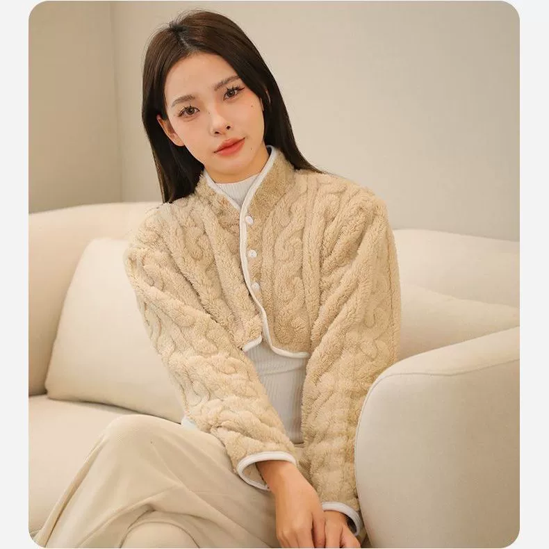 睡觉肩颈保暖长袖坎肩女珊瑚绒