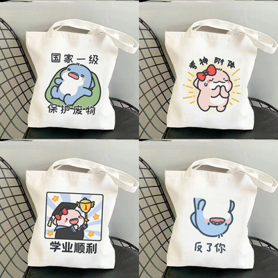 搞笑学习可爱大容量斜挎学生手提单肩包ins帆布包女2025新款超火