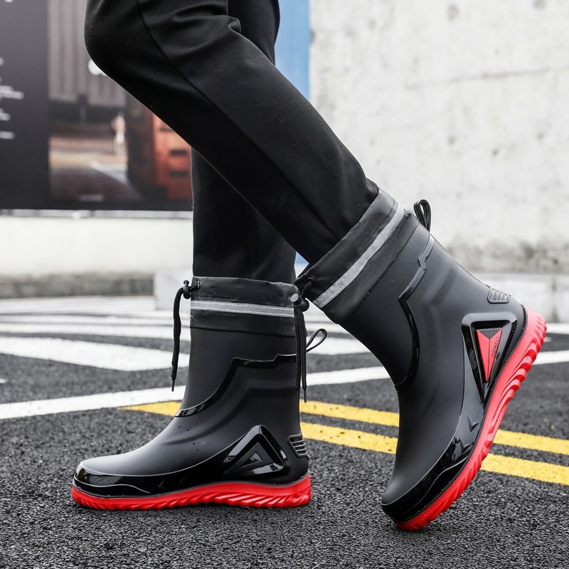 新款收口雨鞋男款时尚防水中筒水鞋厨房防滑工作胶鞋加绒软底雨靴,流行男鞋,雨鞋,淘宝优惠券,粉丝福利购,淘宝优惠卷
