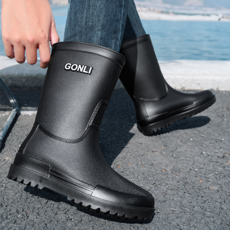 新款中筒雨鞋男款时尚外穿防滑防水雨靴洗车工作软底胶鞋保暖水鞋