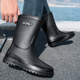 保暖水鞋 新款 时尚 外穿防滑防水雨靴洗车工作软底胶鞋 中筒雨鞋 男款