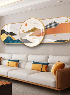定做沙发背景水装饰画现代景奢橙色墙大客叠山加挂画轻横版气厅风