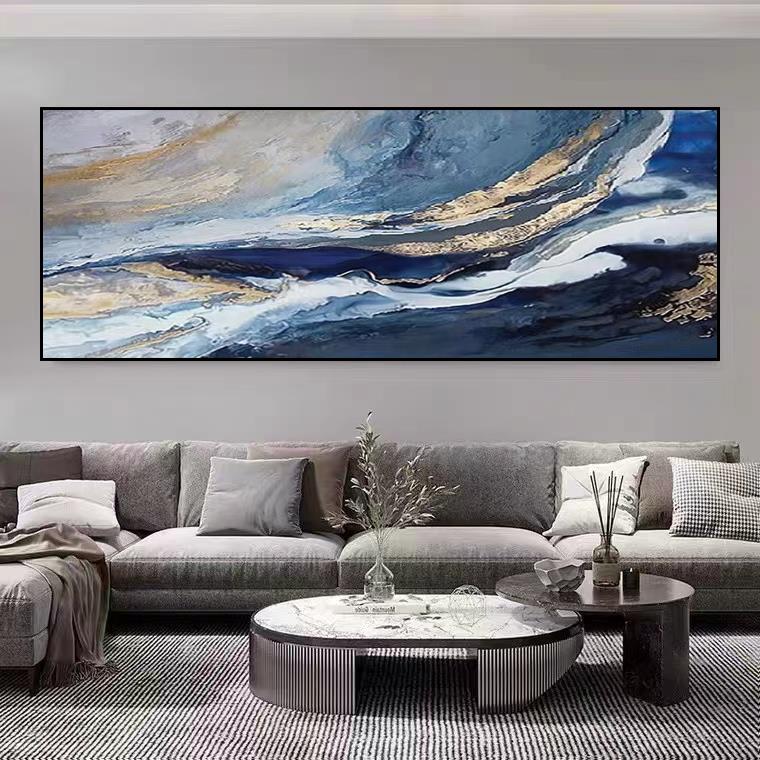 定做手绘画流云金箔横客厅发背彩墙装饰幅画玄景关沙海轻油奢抽象