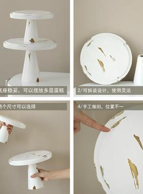 做复旧白色蛋糕盘婚摄礼甜调品台摆件做旧白-0古旧拍照道具美食影