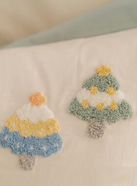 圣星诞树单星毛巾绣全棉四件套床贡IWI缎长绒棉被套床笠床品