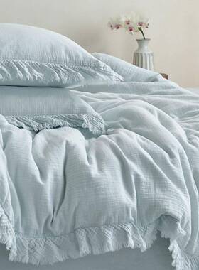 超软糯A居类清新层儿婴色双纱四件套花边小设计裸睡家床品XS24717