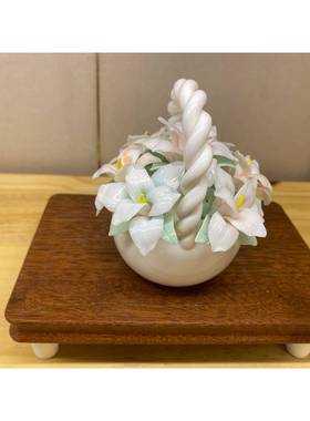 手工捏制件瓷花篮百合SAL花轻奢桌面饰摆家居中装式茶台摆陶件