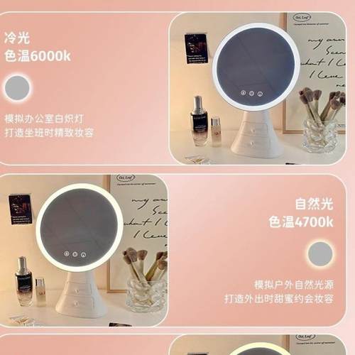 0LED镜一子化妆镜收纳盒WEK体225新款带梳灯台式桌面卧室妆台补光