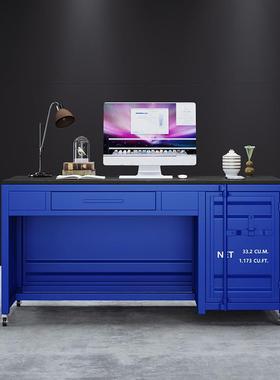 工书业风ZDM古集装箱电脑桌子工业风创工作台办公意桌铁艺复架一