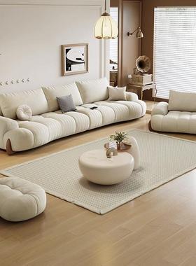 猫爪布沙DAJ发客新款小户型现代简约皮白色奶风弧厅形猫油抓沙发