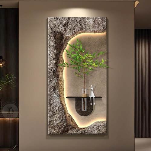 5轻奢入户玄关感装饰画202新款水培绿植挂画立岩F99S8JS9体砂走廊