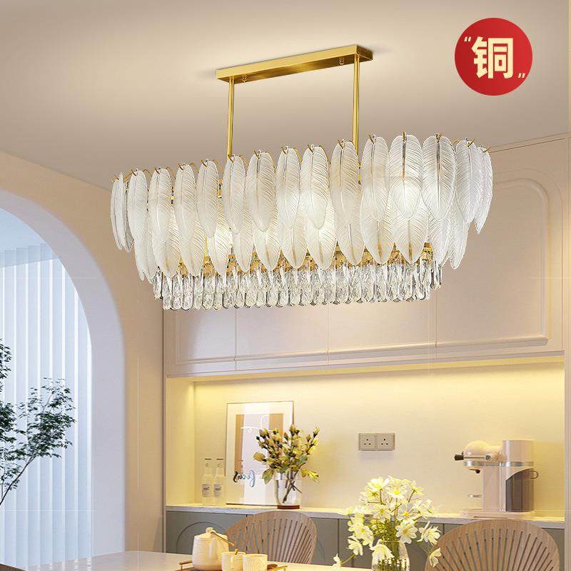 3315法晶式水灯轻客厅大灯大气奢创意羽毛灯新款全铜卧具室餐厅吊