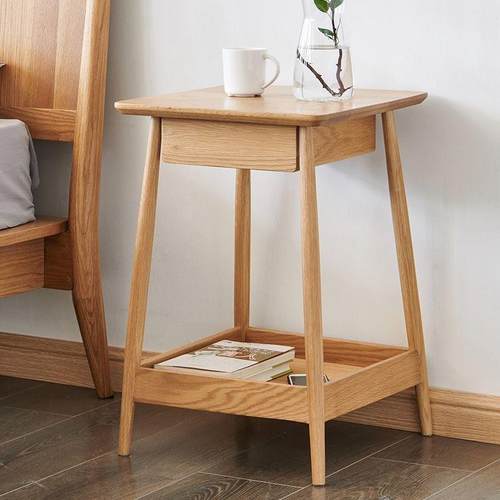 地实木床头柜小户落型边现代款实FTQ木床边立柜木柜质床头小茶几