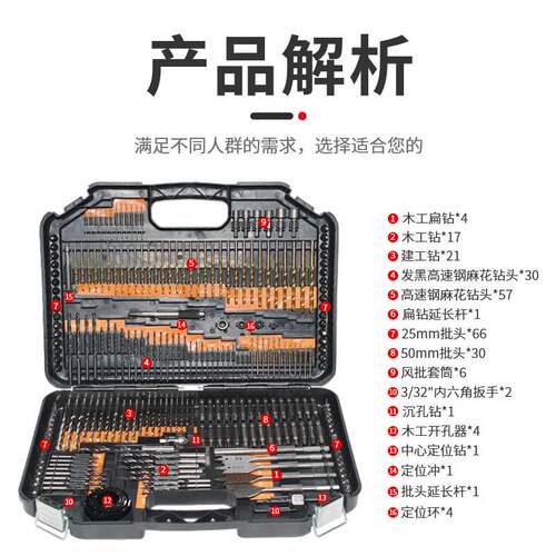 厂家直销246pcs钻头组套家用电钻打孔工具套装木工麻花钻头开孔器