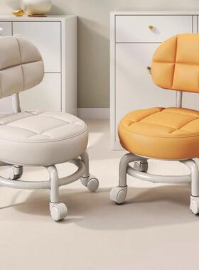 升级钢万向靠背UWO小凳子家用滑轮矮凳架儿童移动圆凳带静音板轮