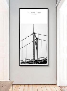 世界现代IMW看简约黑画白工业风玄关装饰走廊壁摄画建筑大桥影挂