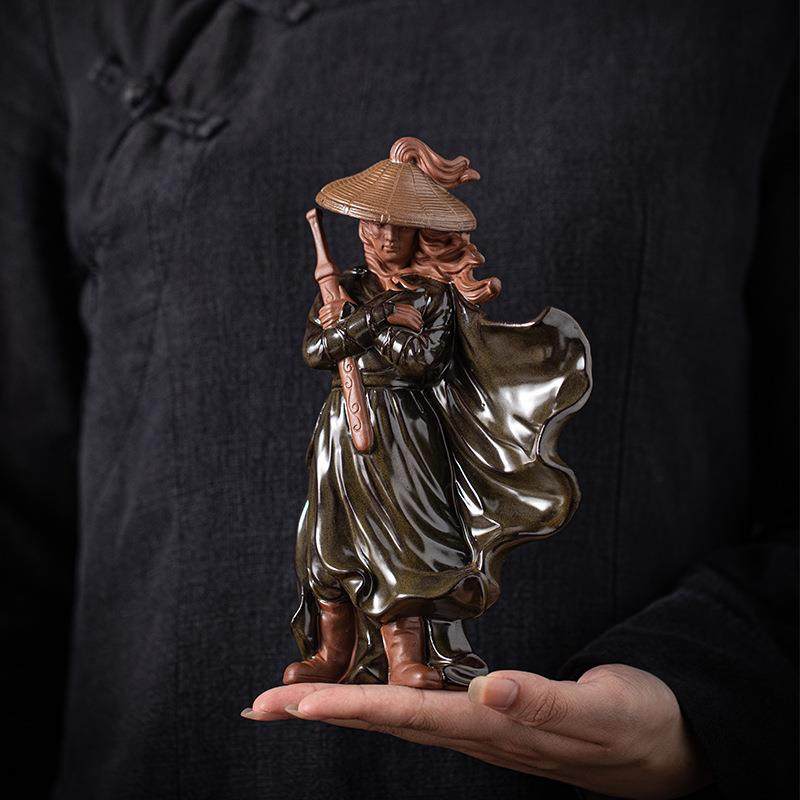 江湖故装人古人风侠客摆件假无品牌/山水陆缸微景小观盆景造景陶