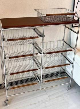 能中古推小车置物架可移动多功筐整理榉木家用落地多85657层收纳