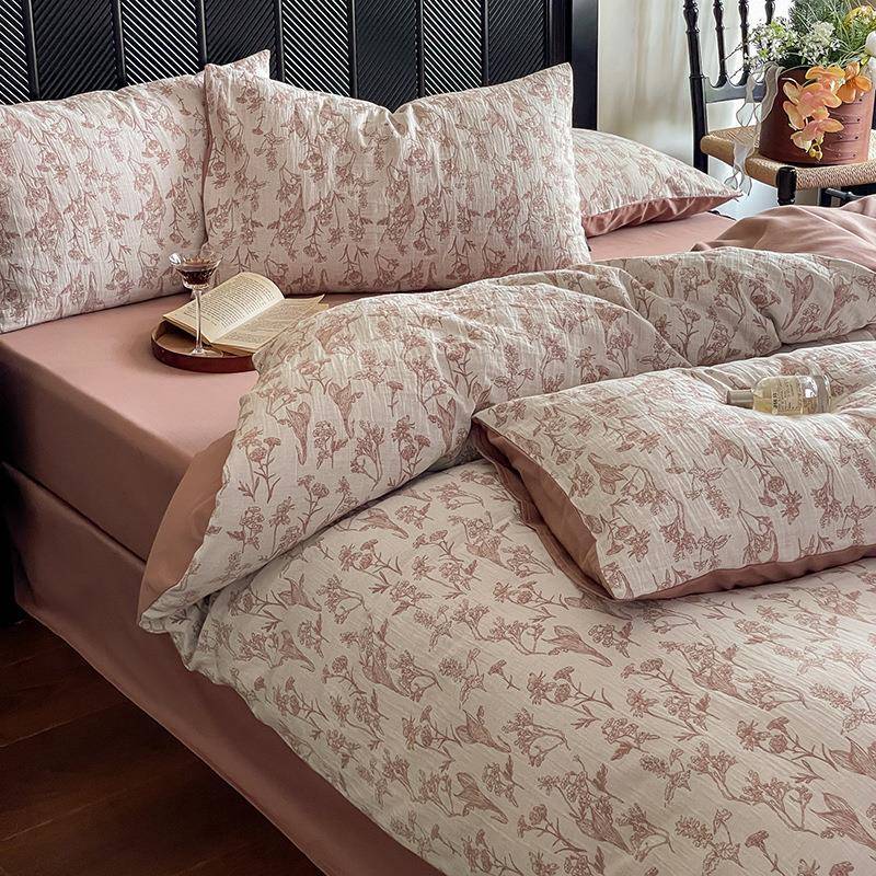 玫瑰的故事～6S全棉色织床提0花磨毛四三件套GVF加厚纯棉床单笠件