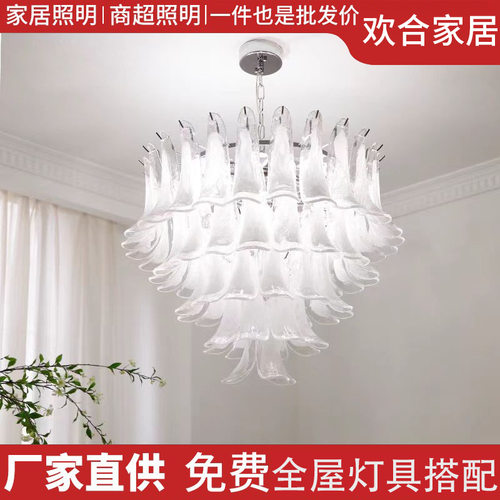 法式中古云雾玻璃吊灯美式复古别墅复式楼梯轻奢客厅餐厅卧室灯饰