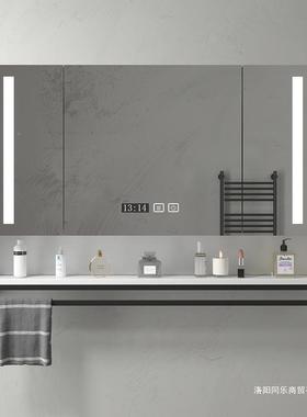 室智能浴镜单SIW独挂柜式带灯除雾卫生间梳妆镜墙子简约实木带置