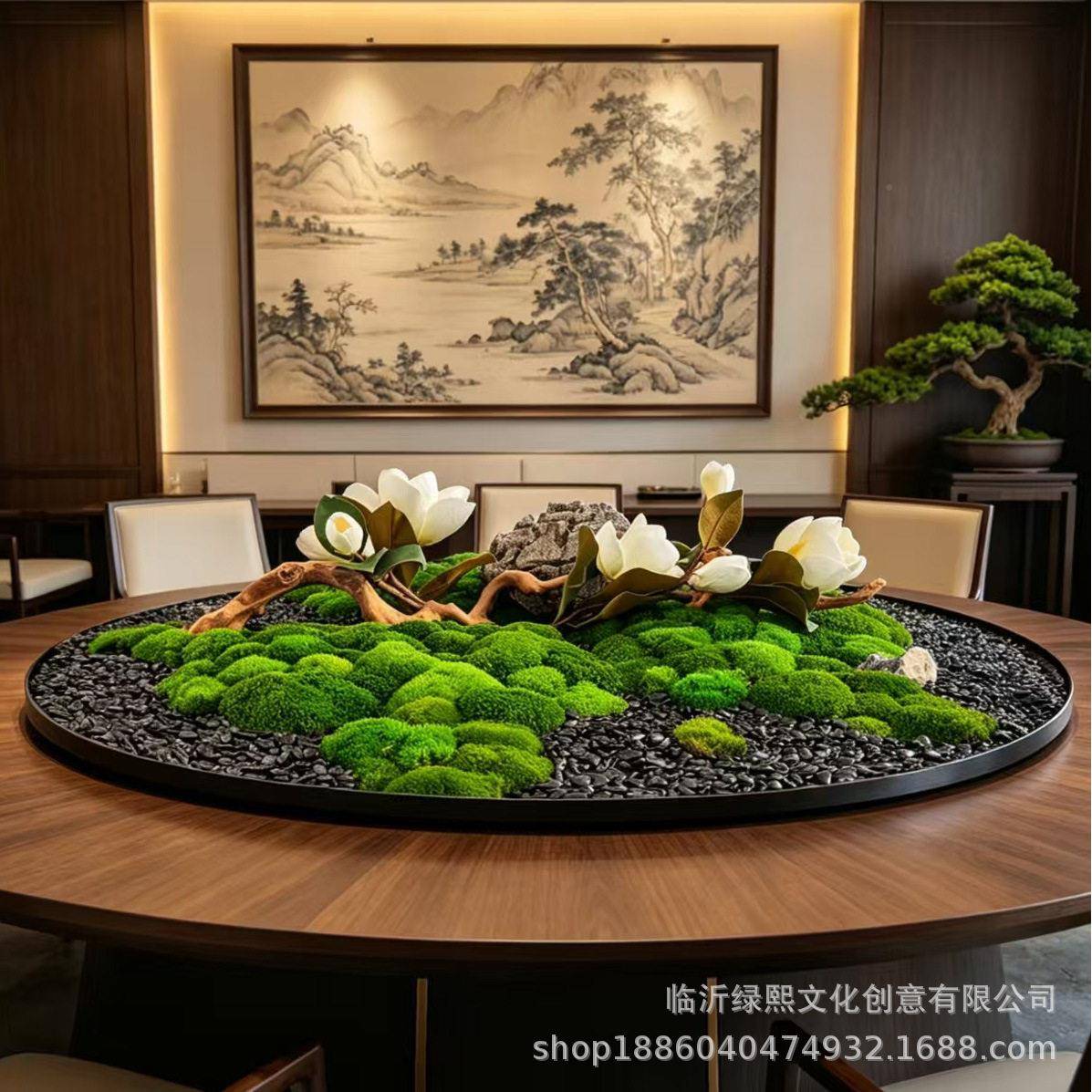 永生苔藓摆件酒店餐桌桌装饰苔藓造景圆桌转盘花摆装饰品苔藓大造