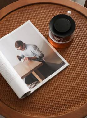 波西米亚美式复古实木茶41067几子天藤边然编沙发几阳台圆桌民宿