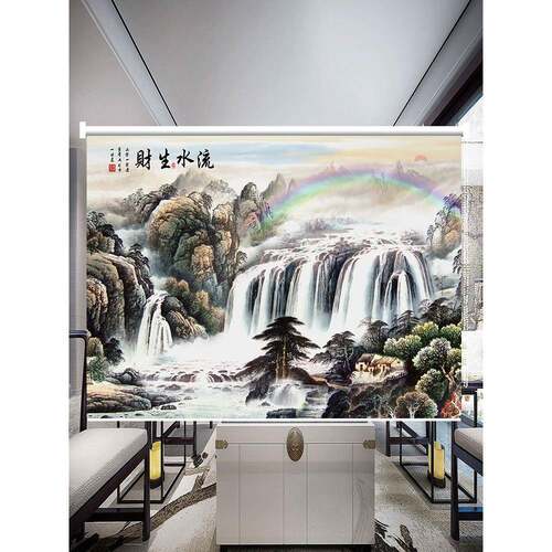 5ZW板卷帘挂办公室客厅会议室老房经理室山水图F76SS697窗案帘画