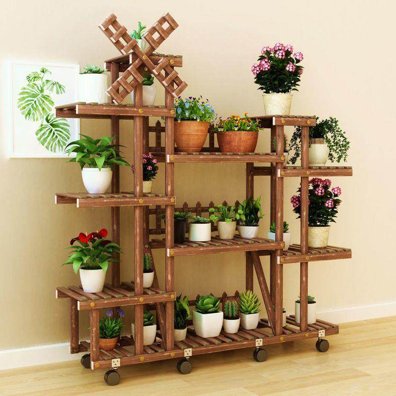 花架客厅多KVL层子置物落地花花盆架多肉家用室内实木阳台架养架